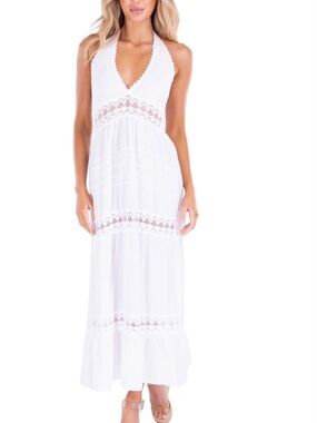 Seaspice Resort Daphne Halter Maxi Tiered Dress Size S Peruvian Cotton